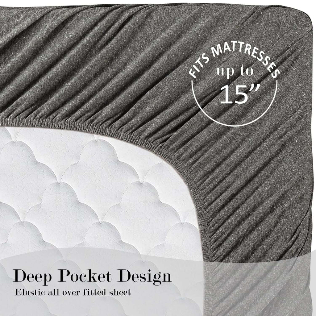 Mainstays Cotton Rich Extra Soft Jersey Bed Sheet Set, Queen, Charcoal, 4 Pieces