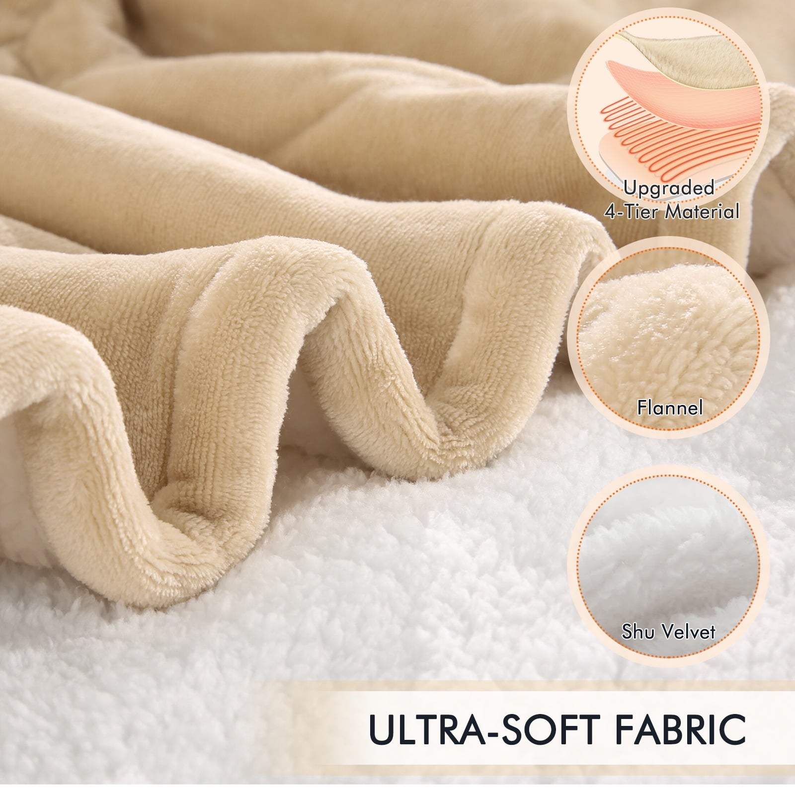 MARNUR Heated Blanket Queen Size 84''x90'', Fast Heating with Dual Controllers Electric Blanket, 10 Heating Levels, 10H Timer, Preheat Function - Beige
