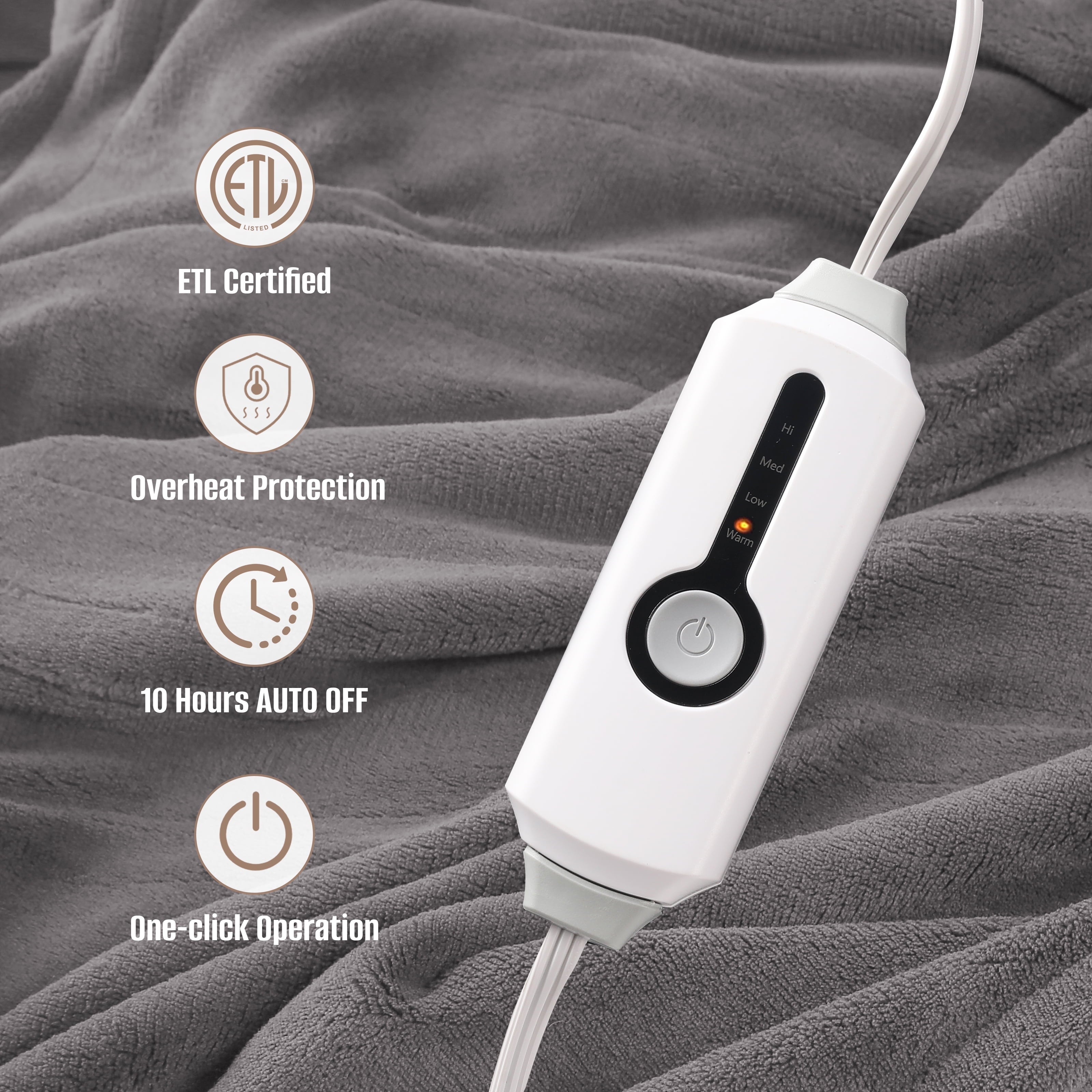 YAKEE Electric Heated Blanket 72"x84" Full Size - Soft Warm Coral Fleece, 4 Heat Levels, 10 Hours Auto-off, Machine Washable with Overheat Protection, Gray