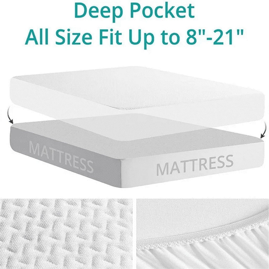 EMONIA Premium 100% Waterproof Mattress Protector Queen Size 3D Air Fabric Cooling Mattress Cover Bed Pad Smooth Ultra-Soft Breathable Noiseless Washable with 8''-21'' Deep Pocket (White, Queen)