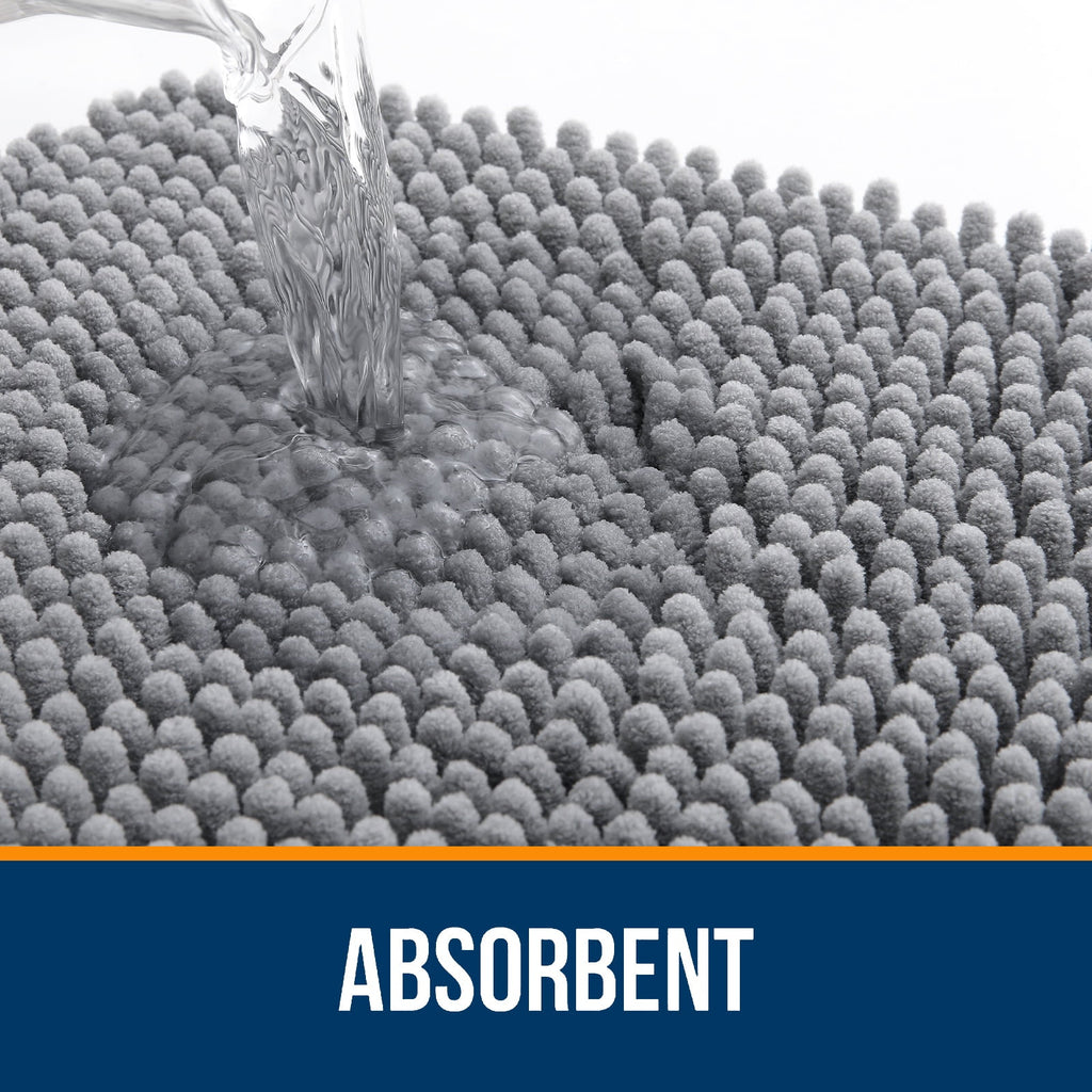 Buganda Bathroom Rugs 30x20, Quick Dry Machine Washable Chenille Bath Mats with Rubber Backing, Grey