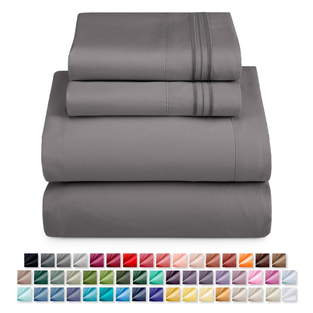 Nestl Queen Sheets Set, 1800 Series 4 Piece Sheets Queen Sheets Set, Luxury Soft Microfiber Queen Size Gray Bed Sheets Set, Gray