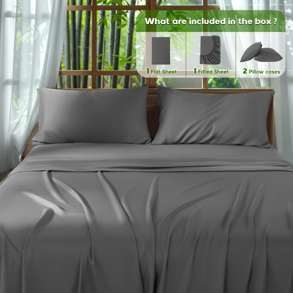 Sonoro Kate Luxury Bamboo Bed Sheet Set - Deep Pockets - 4 Piece, Queen, Dark Gray