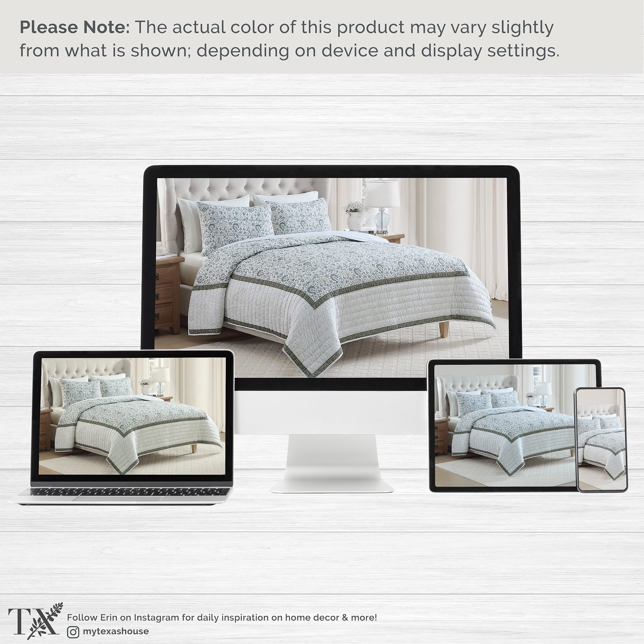 My Texas House Full/Queen Quilt Set, All-Season, 3-Piece, Sage Capri Jacobean Floral