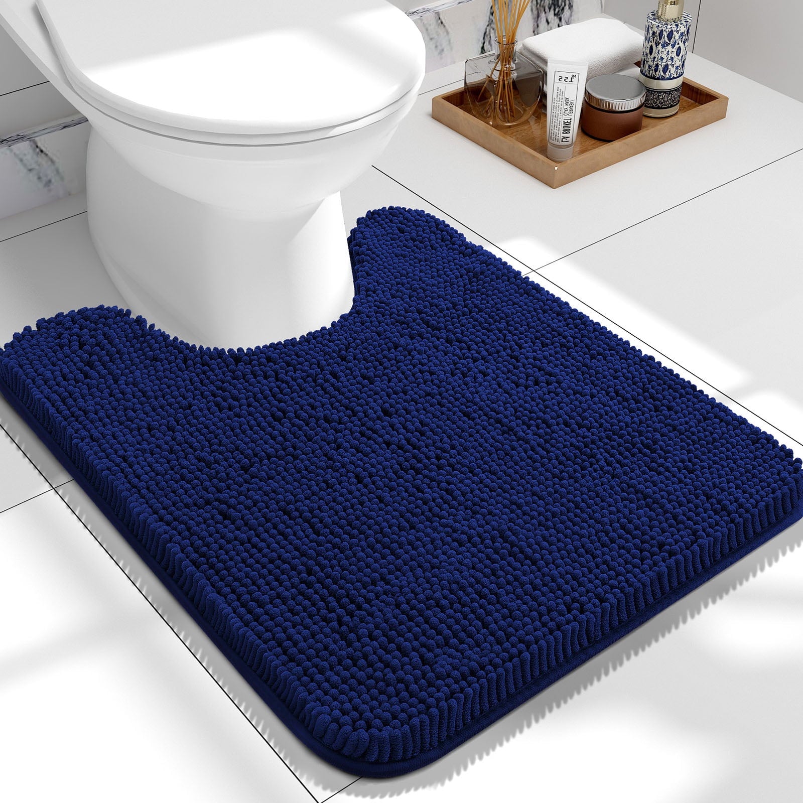 Buganda Bathroom Rugs 30x20, Quick Dry Machine Washable Chenille Bath Mats with Rubber Backing, Grey