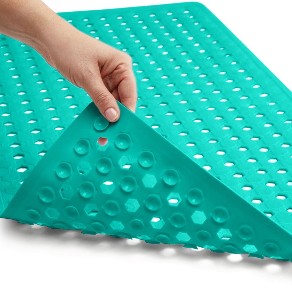 GORILLA GRIP Patented Bath Tub Shower Mat, Machine Washable Bathtub Floor Liner Mats, Suction Cups and Drain Holes to Keep Tubs Clean, Soft on Feet, Bathroom Essentials, 35x16 Inch, Clear