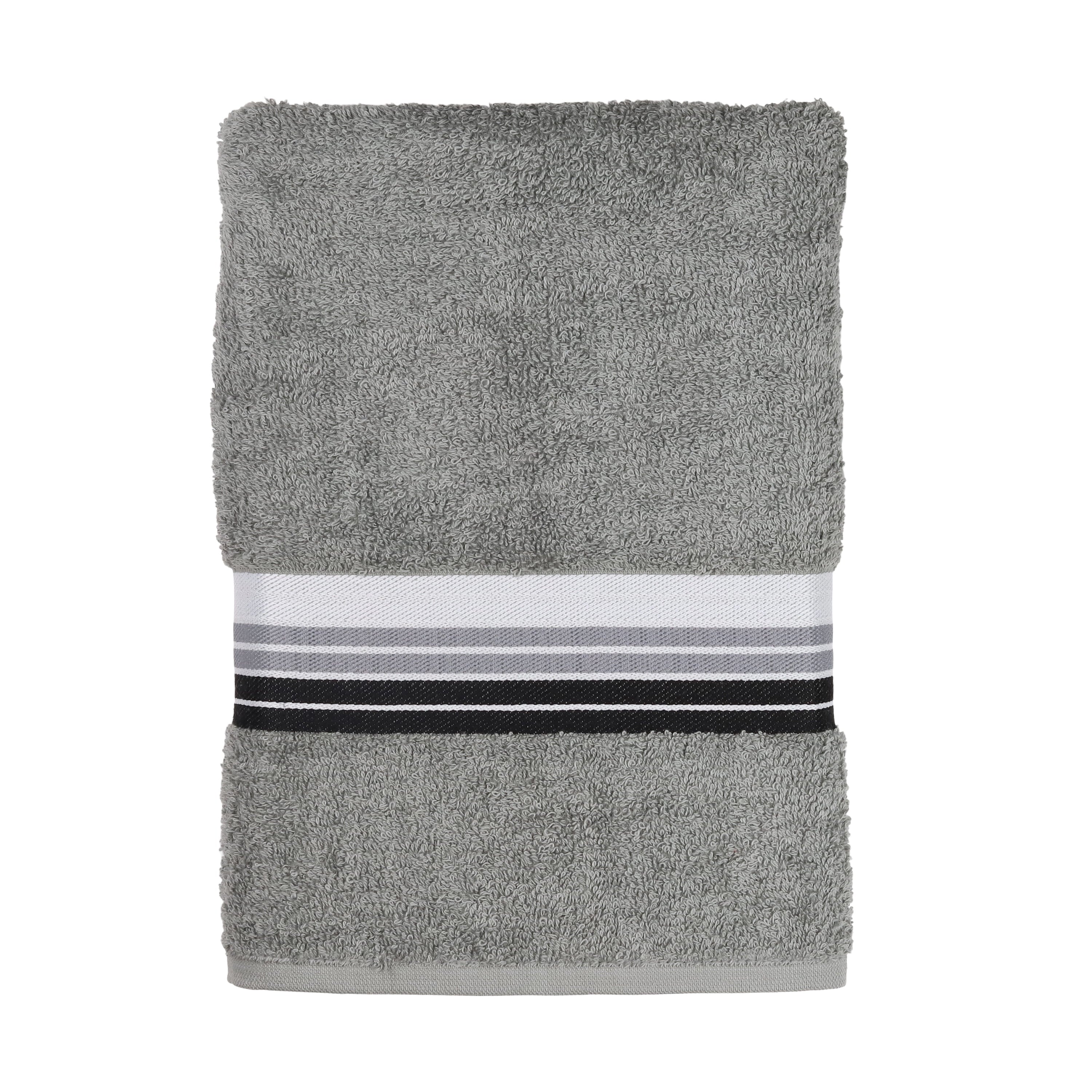 Mainstays Basic Bath Towel, Soft 100%  Cotton and Highly Absorbent Striped Bath Towel, White