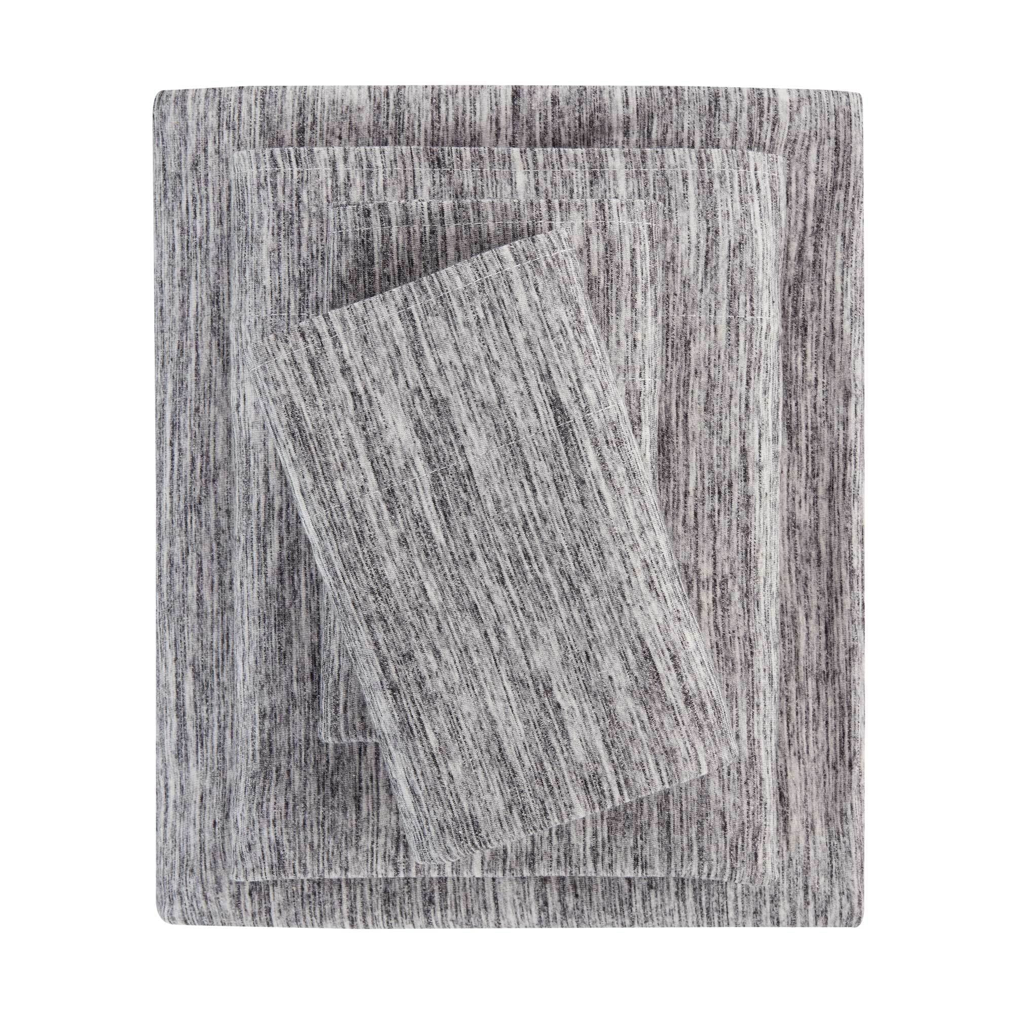 Mainstays Cotton Rich Extra Soft Jersey Bed Sheet Set, Queen, Charcoal, 4 Pieces