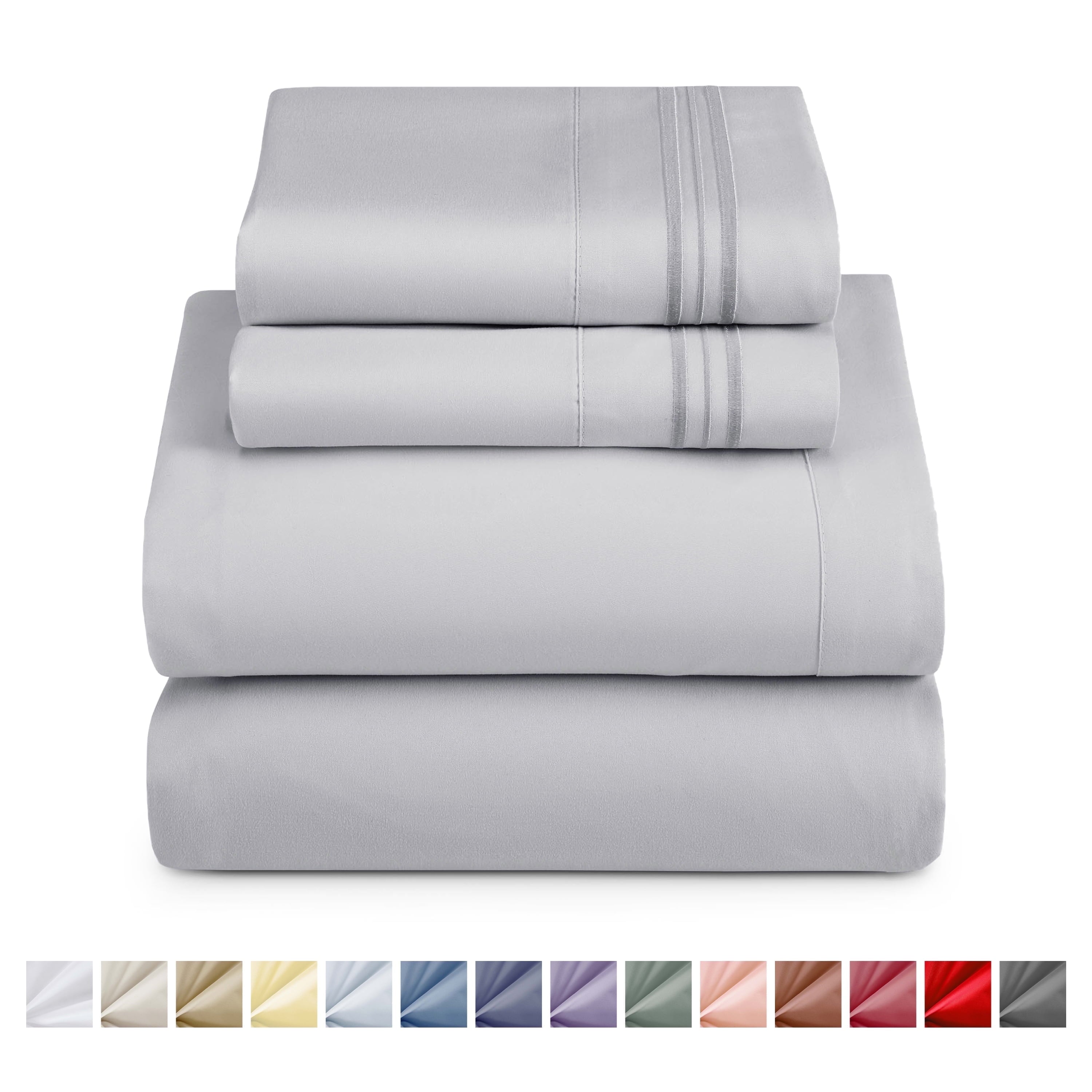 Nestl Queen Sheets Set, 1800 Series 4 Piece Sheets Queen Sheets Set, Luxury Soft Microfiber Queen Size Gray Bed Sheets Set, Gray