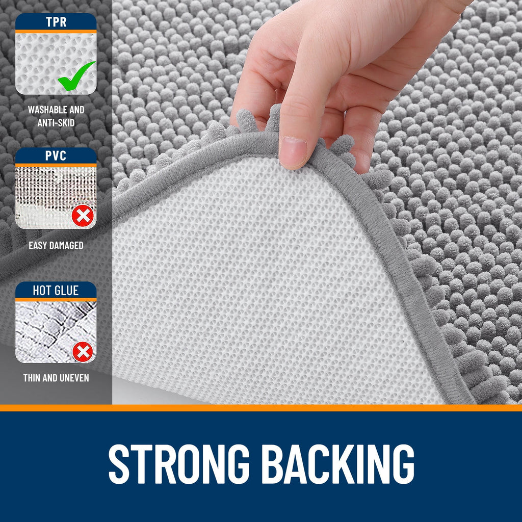 Buganda Bathroom Rugs 30x20, Quick Dry Machine Washable Chenille Bath Mats with Rubber Backing, Grey