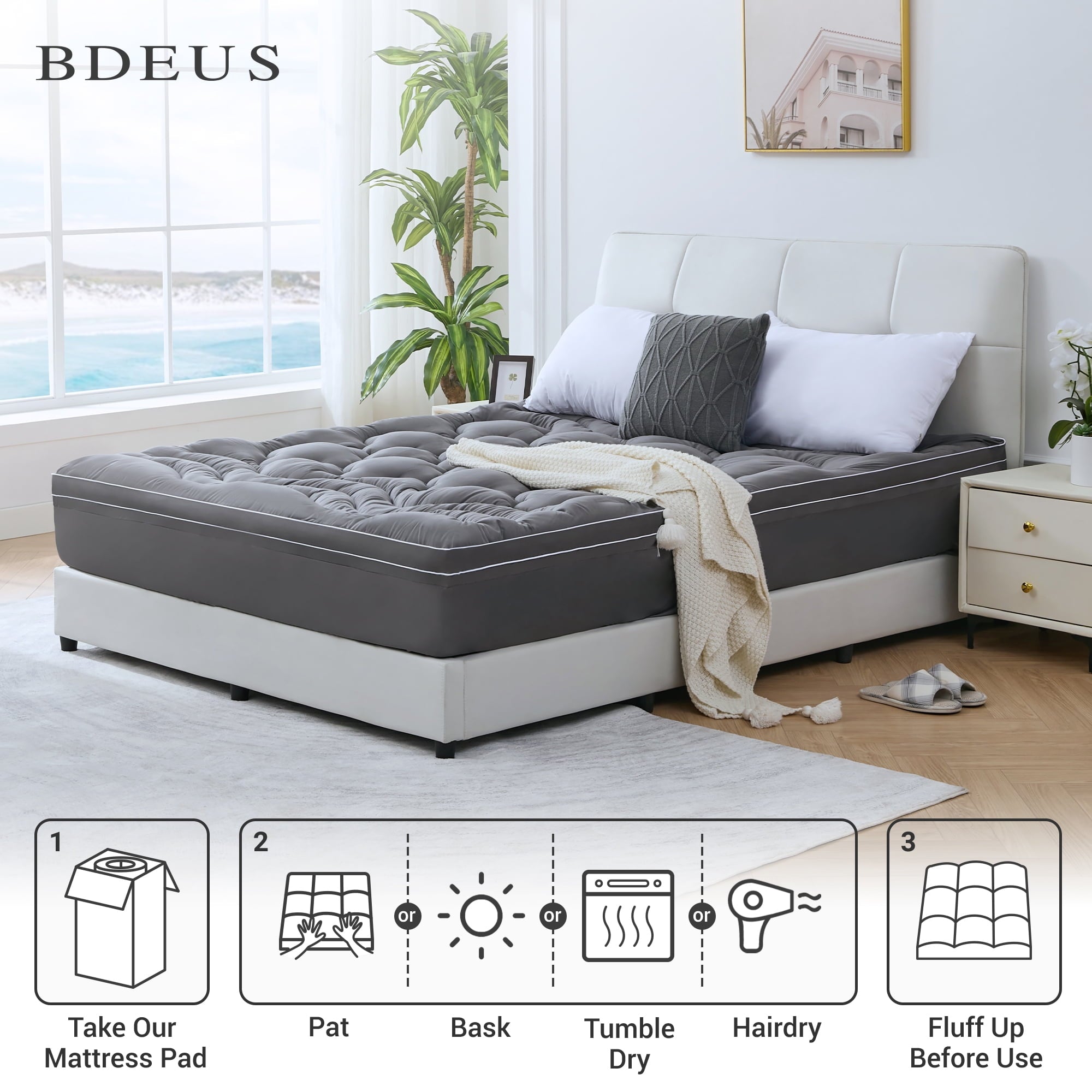 BDEUS Extra Thick Twin Mattress Topper, Cooling Mattress Pad Cover, Mattress Protector with 8-21 Inch Deep Pocket,Comfortable,Gray