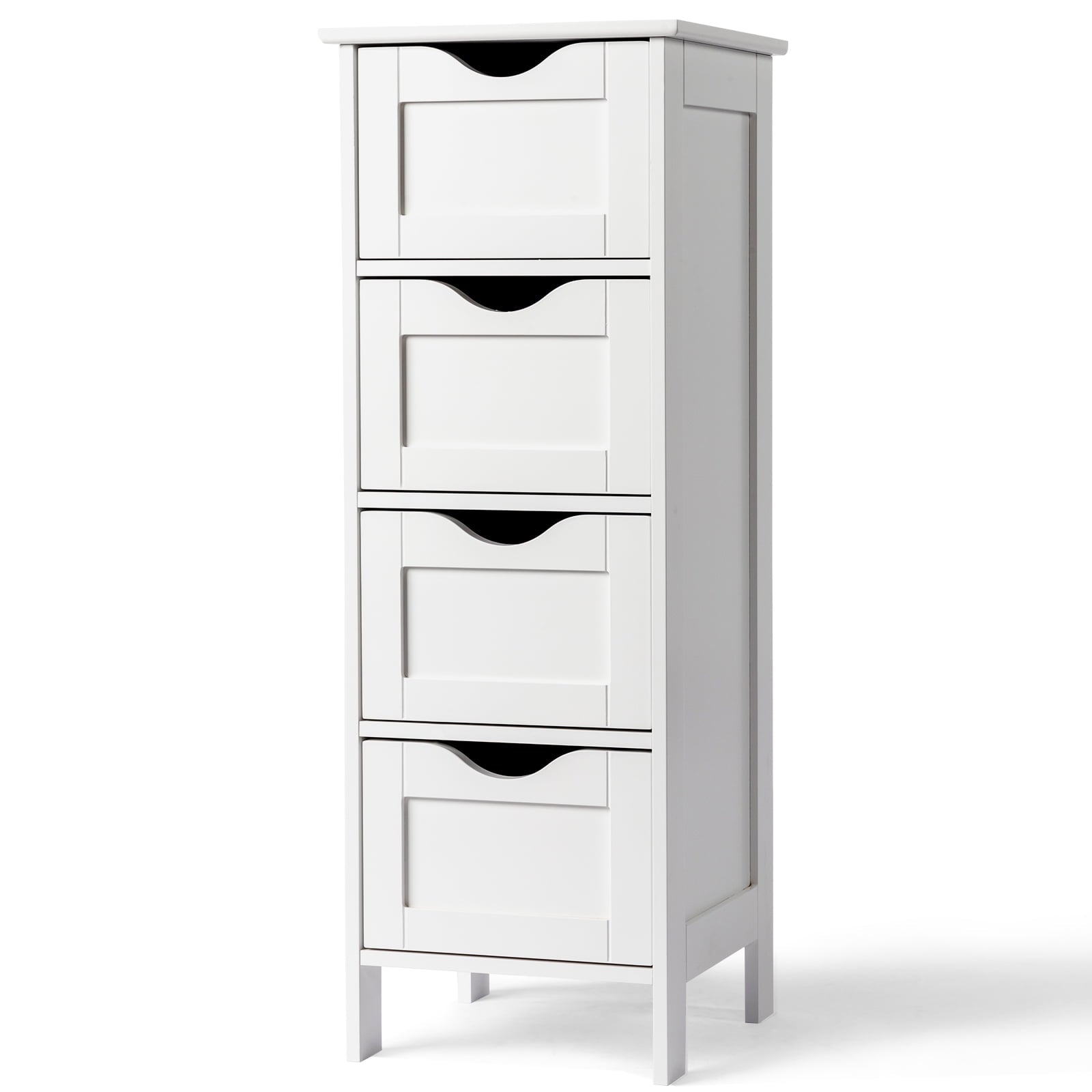Ktaxon Bathroom Floor Storage Cabinet with 4 Drawers, Small Cabinet for Bedroom Kitchen, MDF White