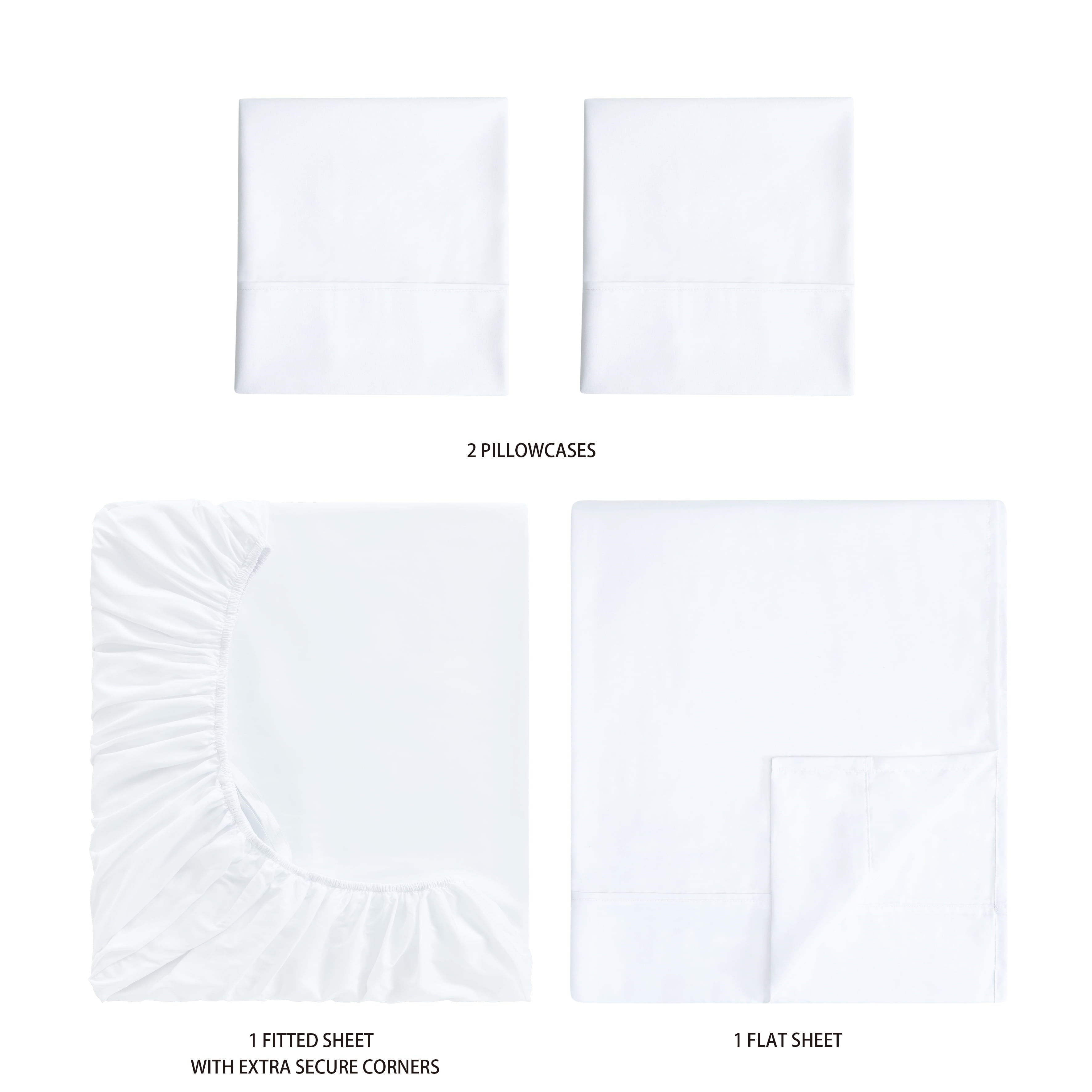 Mainstays Super Soft Brushed Microfiber Bed Sheet Set, Arctic White, Queen, 4 Piece