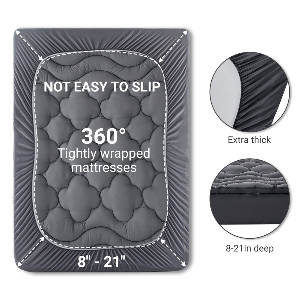 BDEUS Extra Thick Twin Mattress Topper, Cooling Mattress Pad Cover, Mattress Protector with 8-21 Inch Deep Pocket,Comfortable,Gray