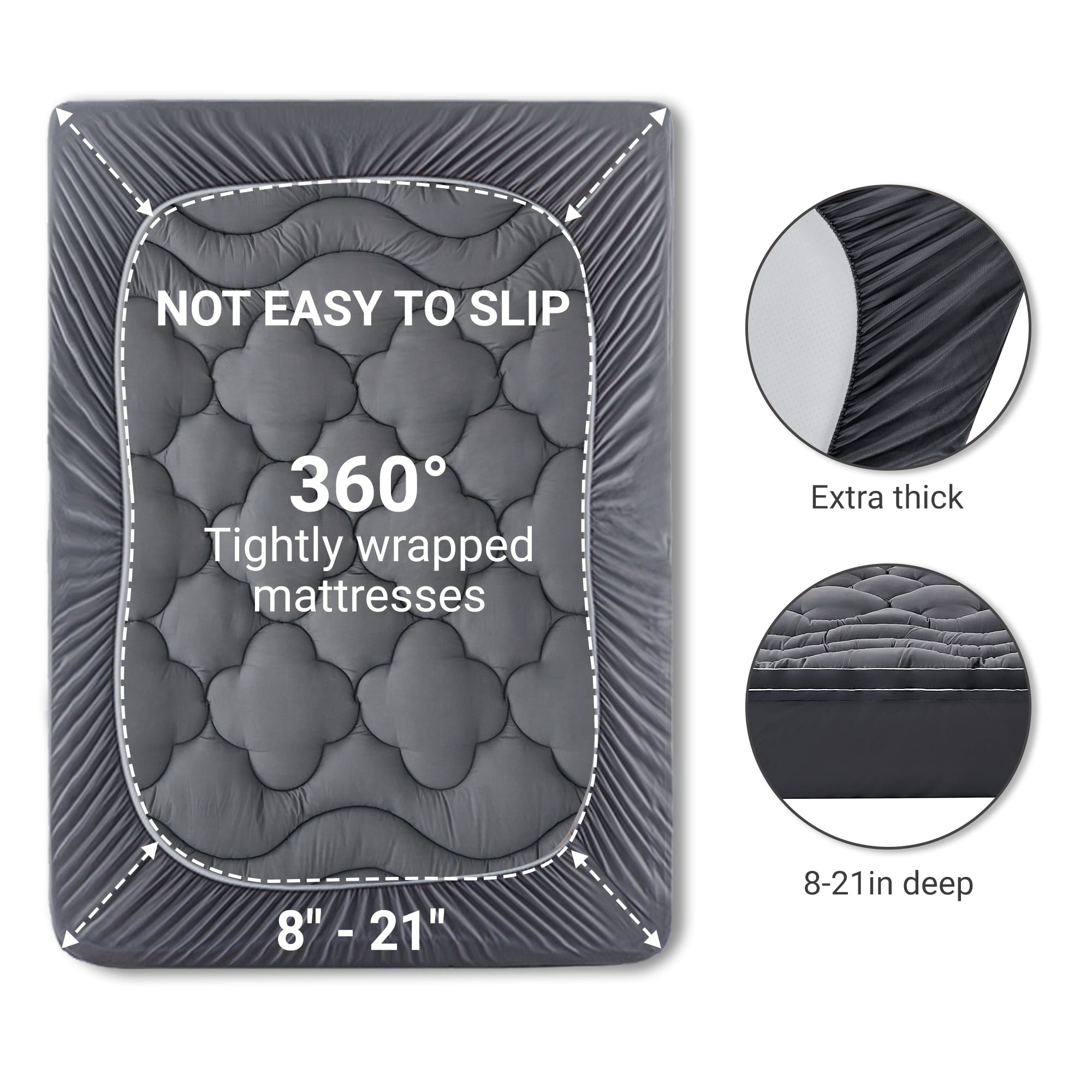 BDEUS Extra Thick Twin Mattress Topper, Cooling Mattress Pad Cover, Mattress Protector with 8-21 Inch Deep Pocket,Comfortable,Gray